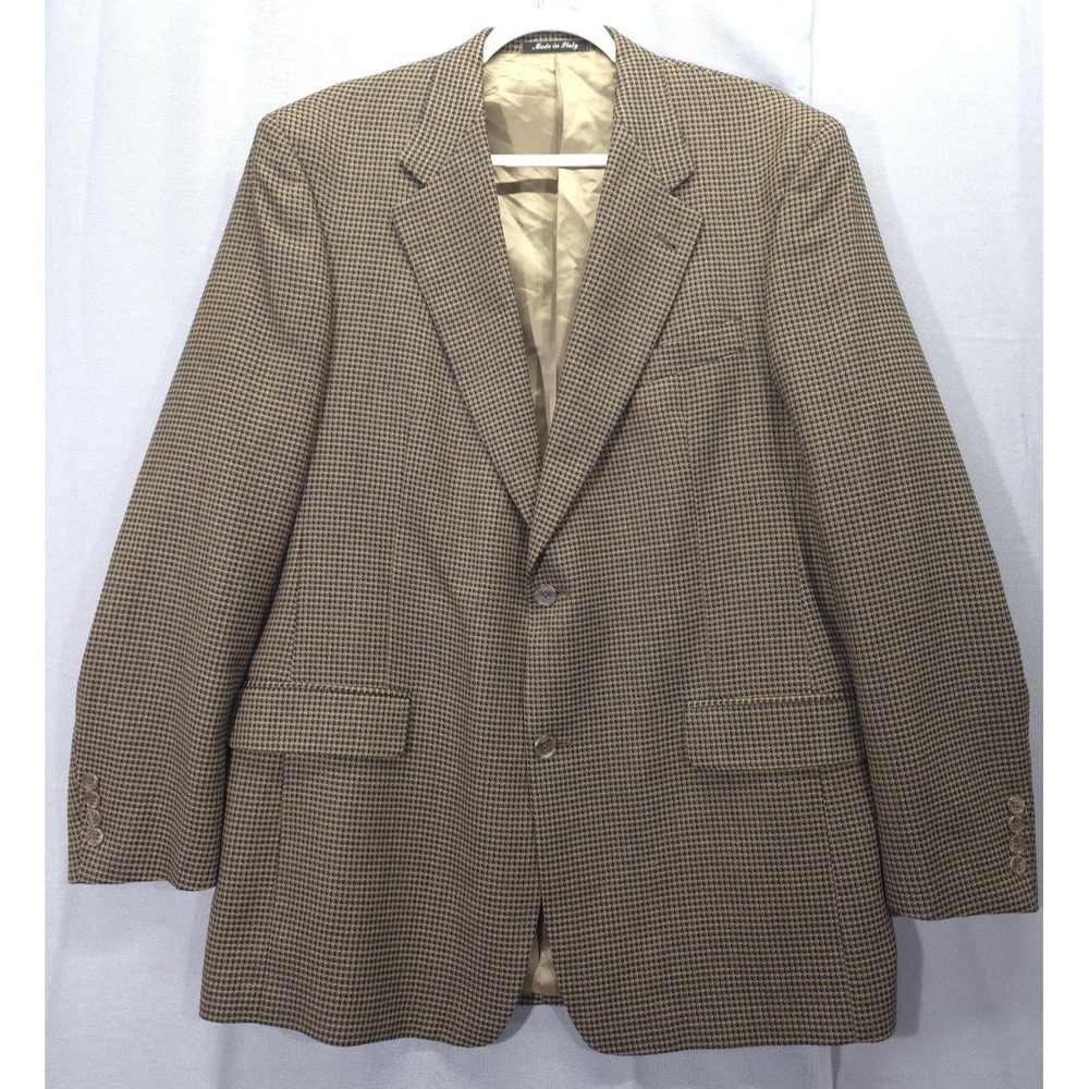 Murano Blazer Mens 42 Long Brown Blue Houndstooth Wool Silk‎ Italy Dress Jacket